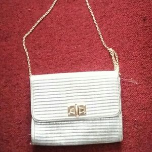 SILVER CLASSY PURSE WITH GOLD CHAIN